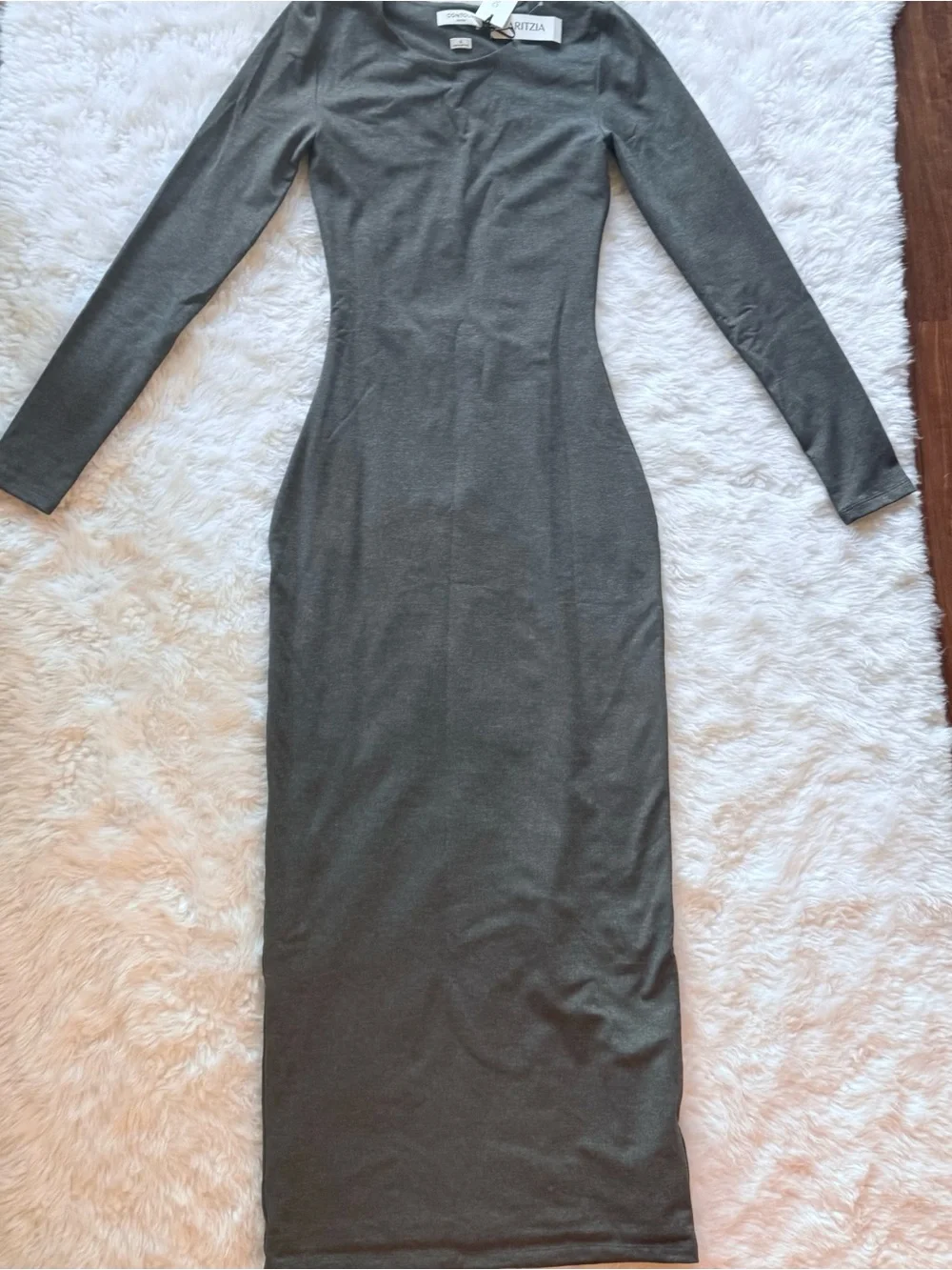 Aritzia Contour Crew Long-sleeve Maxi Dress Heather Charcoal - Picture 4 of 7